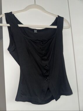 SHEIN Black Button-Front Sleeveless Tank Top